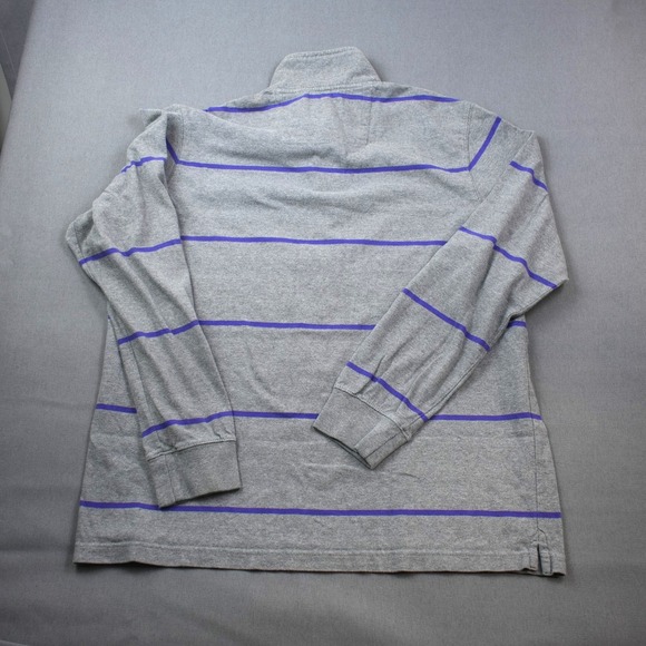 Chaps Mens Log Sleeve Polo Rugby Gray Striped Long Sleeve 1/4 Zip Pullover Shirt - Picture 3 of 10